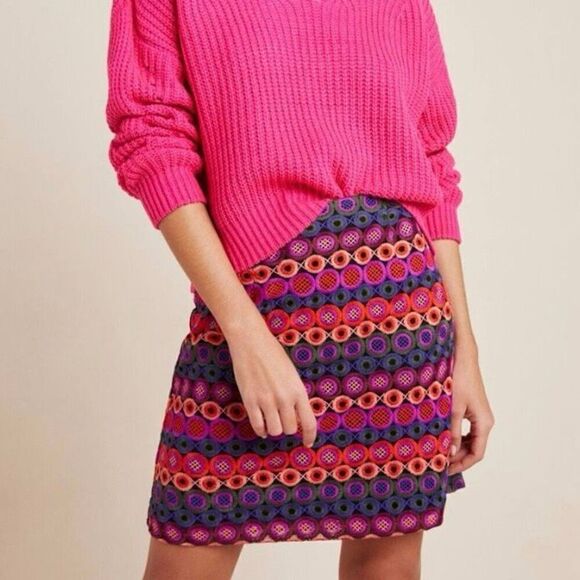 Anthropologie Hutch Hadiya Multicolor Embroidered Mini Pencil Skirt Size 4 - Picture 1 of 8